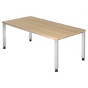 Scrivania regolabile in altezza QUEO 2E S con piano effetto rovere e gambe argentate di hjh OFFICE PRO