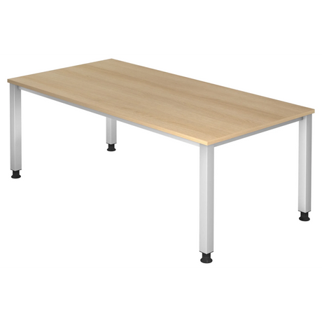 Scrivania regolabile in altezza QUEO 2E S con piano effetto rovere e gambe argentate di hjh OFFICE PRO