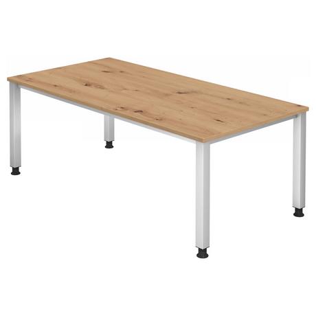 Scrivania regolabile in altezza QUEO 2E S in rovere nodoso con gambe bianche di hjh OFFICE PRO