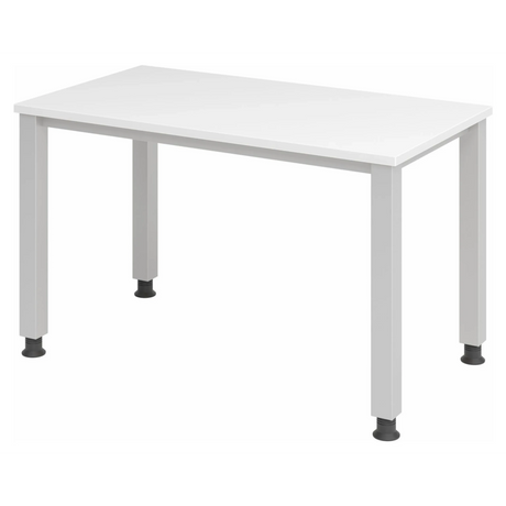 Scrivania regolabile in altezza QUEO 612 S in bianco e argento con quattro gambe di hjh OFFICE PRO