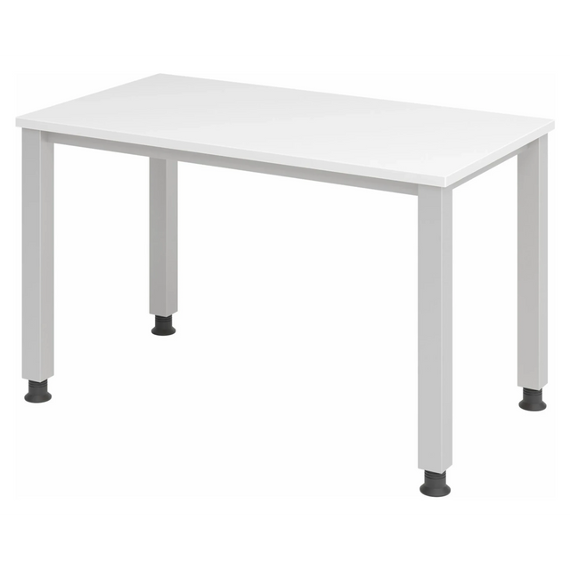 Scrivania regolabile in altezza QUEO 612 S in bianco e argento con quattro gambe di hjh OFFICE PRO
