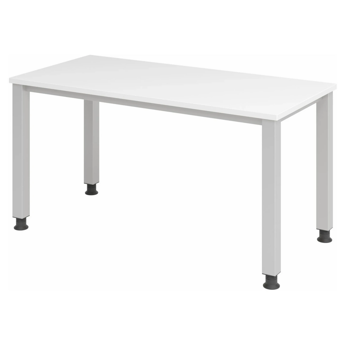 Scrivania regolabile in altezza QUEO 614 S in bianco e argento con quattro gambe quadrate di hjh OFFICE PRO