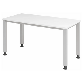 Scrivania regolabile in altezza QUEO 614 S in bianco e argento con quattro gambe quadrate di hjh OFFICE PRO