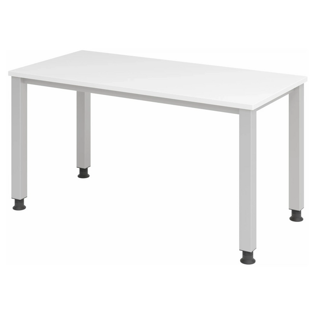 Scrivania regolabile in altezza QUEO 614 S in bianco e argento con quattro gambe quadrate di hjh OFFICE PRO