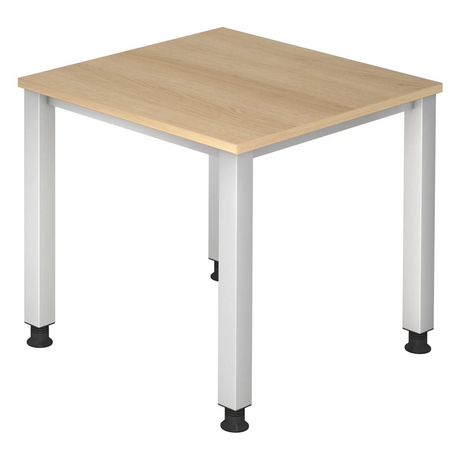 Scrivania regolabile in altezza QUEO 8 S con piano color rovere e gambe argentate di hjh OFFICE PRO