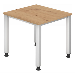 Scrivania regolabile in altezza QUEO 8 S in rovere rustico con quattro gambe bianche di hjh OFFICE PRO
