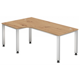 Scrivania regolabile in altezza QUEO 82 S in rovere nodoso con gambe bianche di hjh OFFICE PRO
