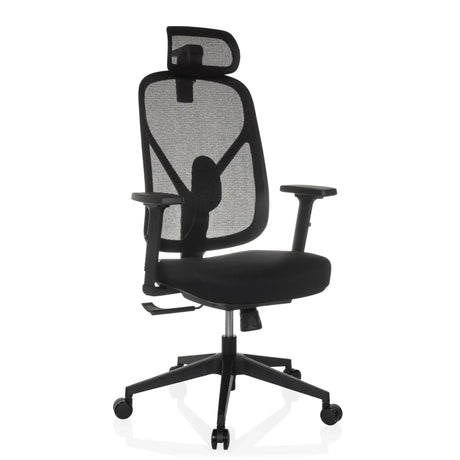Sedia da ufficio professionale RALOO ECO nera con schienale in rete, poggiatesta e braccioli di hjh OFFICE