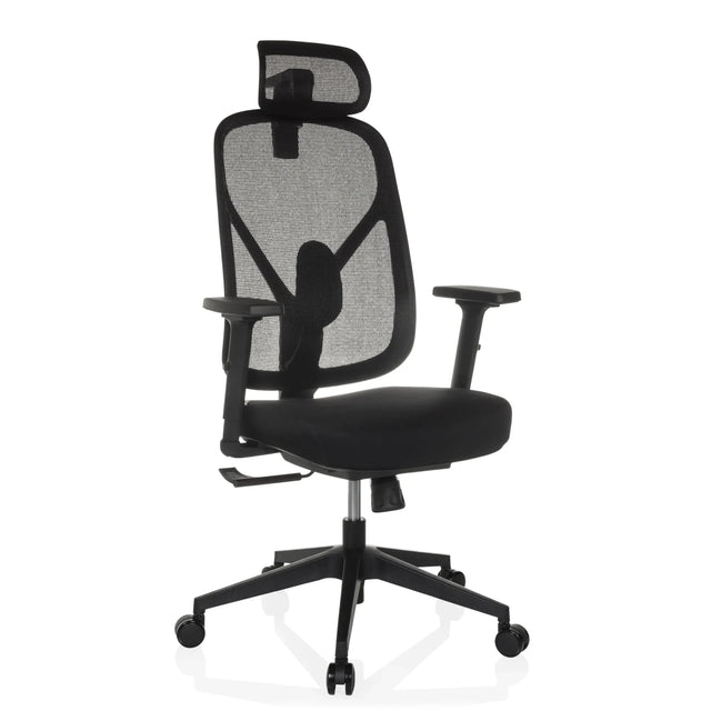 Sedia da ufficio professionale RALOO ECO nera con schienale in rete, poggiatesta e braccioli di hjh OFFICE