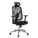 Sedia da ufficio professionale RALOO PRO con rivestimento in rete nera e poggiatesta su base argento di hjh OFFICE