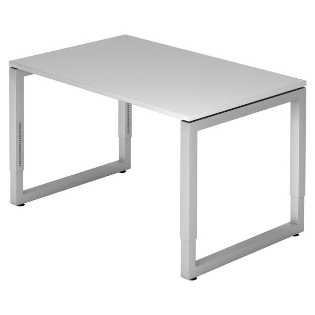 Scrivania regolabile in altezza REGO 12 S in grigio e argento con struttura a U di hjh OFFICE PRO
