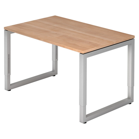 Scrivania regolabile in altezza REGO 12 S con piano in noce marrone chiaro e struttura argento di hjh OFFICE PRO