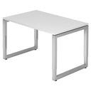 Scrivania regolabile in altezza REGO 12 S con piano bianco e struttura argentata di hjh OFFICE PRO