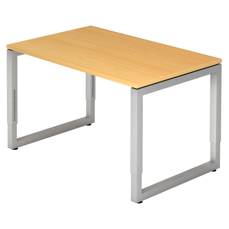 Scrivania regolabile in altezza REGO 12 S con piano color faggio e struttura argentata di hjh OFFICE PRO