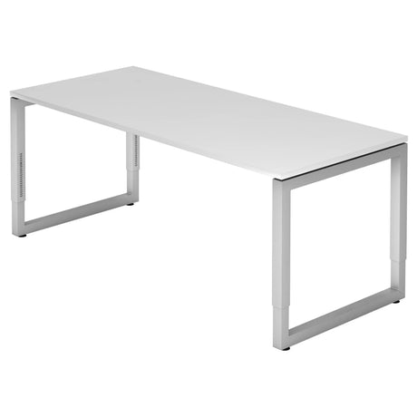 Scrivania regolabile in altezza REGO 19 S in bianco e argento con gambe a U di hjh OFFICE PRO