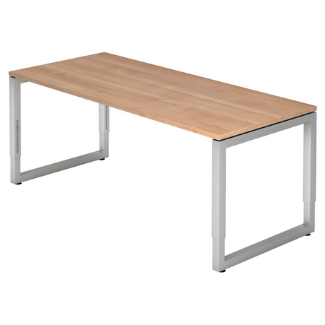 Scrivania regolabile in altezza REGO 19 S con piano in legno di noce e struttura argentata di hjh OFFICE PRO