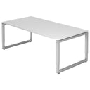 Scrivania regolabile in altezza REGO 2E S in bianco e argento con piano rettangolare di hjh OFFICE PRO