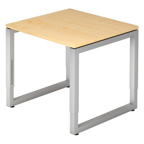 Scrivania regolabile in altezza REGO 8 S con piano in legno d'acero e struttura argentata di hjh OFFICE PRO