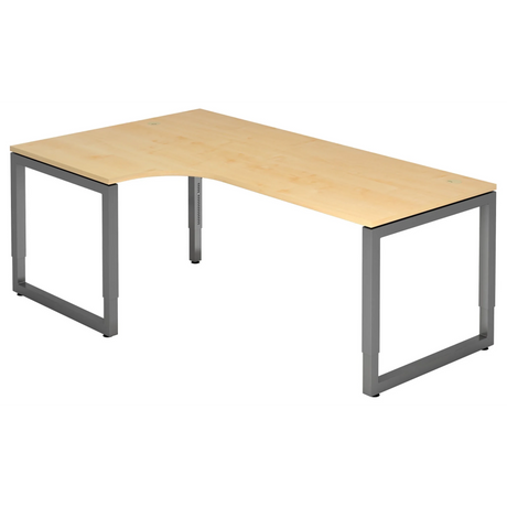 Scrivania a L regolabile in altezza REGO 82 G effetto acero con struttura grigio grafite di hjh OFFICE PRO