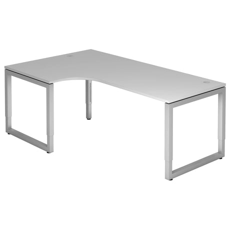 Scrivania a L REGO 82 S in grigio con struttura argentata e passacavi di hjh OFFICE PRO