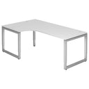 Scrivania a L REGO 82 S in bianco con struttura argento e due passacavi di hjh OFFICE PRO