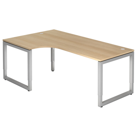 Scrivania a L regolabile in altezza REGO 82 S in effetto rovere con struttura argento di hjh OFFICE PRO