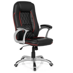 Sedia da gaming RELAX AB100 in nero con strisce decorative rosse e motivo trapuntato di MyBuero