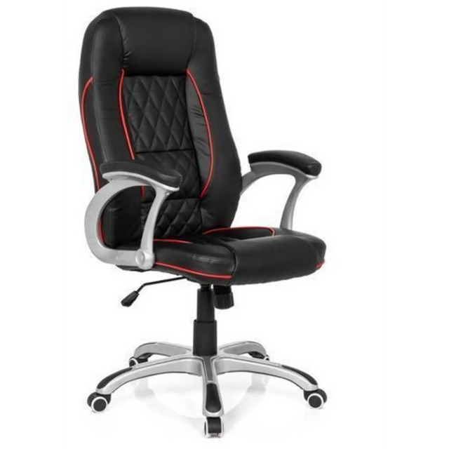 Sedia da gaming RELAX AB100 in nero con strisce decorative rosse e motivo trapuntato di MyBuero