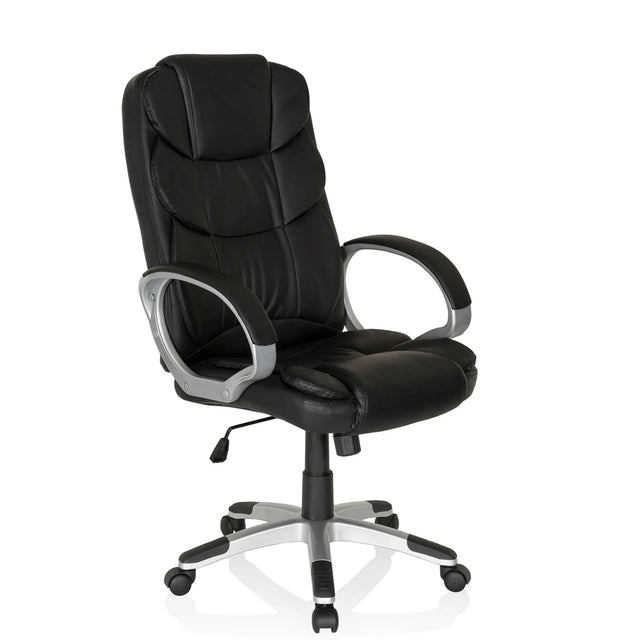 Poltrona Home Office RELAX BY155 nera con rivestimento in ecopelle e base argentata di MyBuero