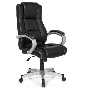 Sedia da gaming RELAX CL180 nera con rivestimento in ecopelle e braccioli argentati di MyBuero