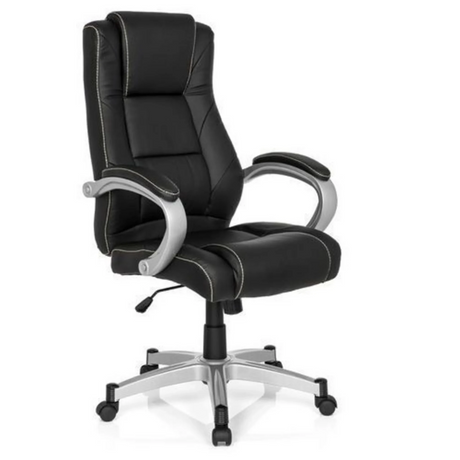 Sedia da gaming RELAX CL180 nera con rivestimento in ecopelle e braccioli argentati di MyBuero