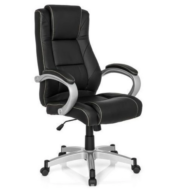 Sedia da gaming RELAX CL180 nera con rivestimento in ecopelle e braccioli argentati di MyBuero