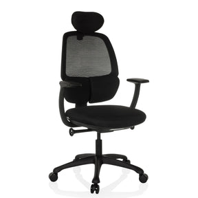 Sedia da ufficio professionale RI-COVER in nero con schienale in rete, poggiatesta e braccioli di hjh OFFICE