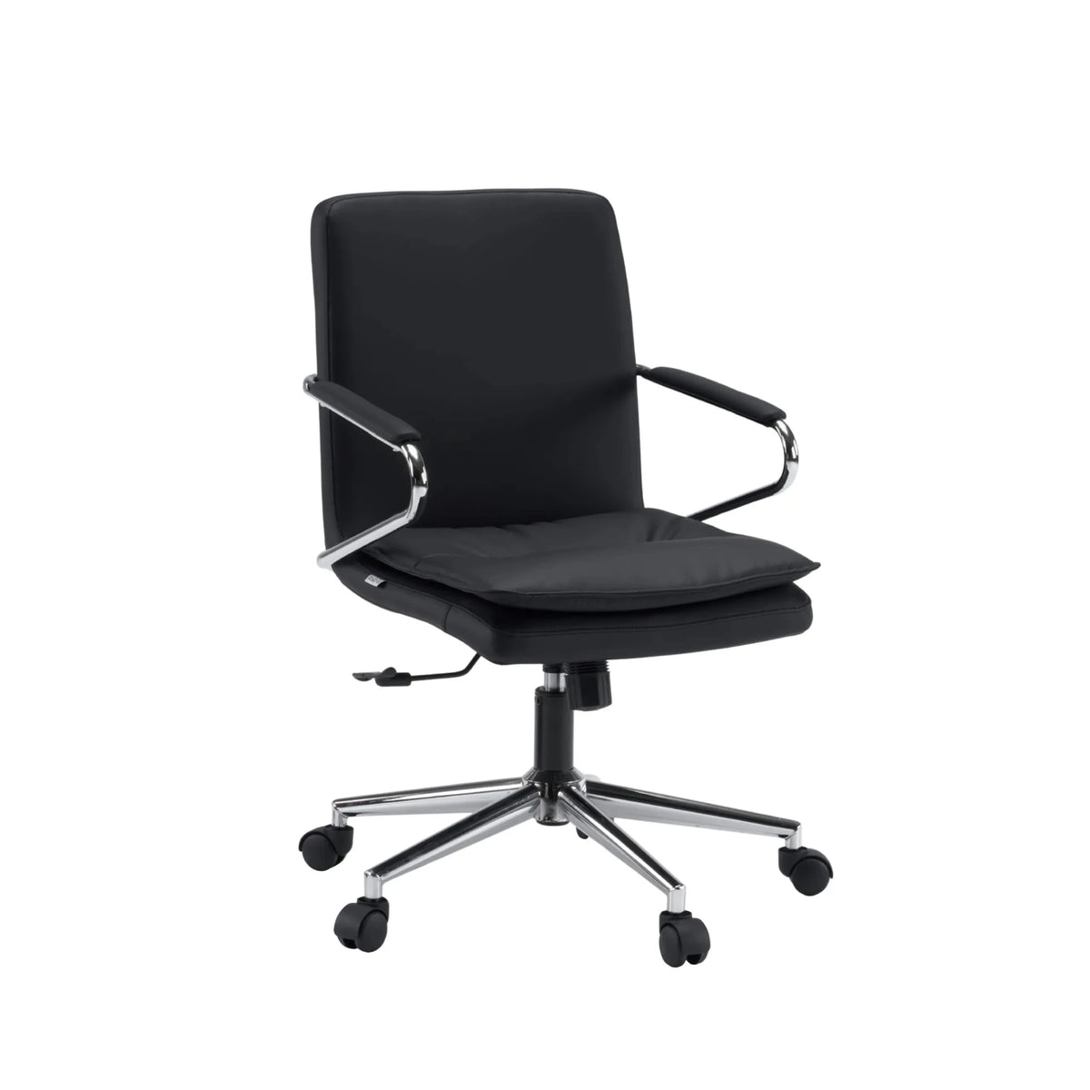 Sedia Home Office Rovento nera con braccioli cromati e cinque rotelle di hjh OFFICE
