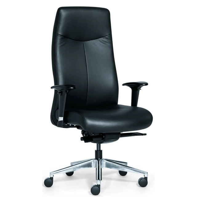 Poltrona di lusso ROVO XL con rivestimento in pelle nera e base a stella lucida di Rovo Chair
