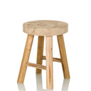 Sgabello marrone RUSTIKO W in legno chiaro con seduta rotonda e quattro gambe di hjh LIVING