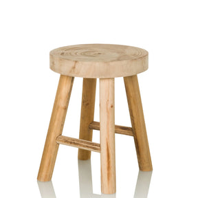 Sgabello marrone RUSTIKO W in legno chiaro con seduta rotonda e quattro gambe di hjh LIVING