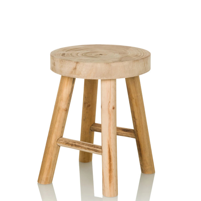 Sgabello marrone RUSTIKO W in legno chiaro con seduta rotonda e quattro gambe di hjh LIVING