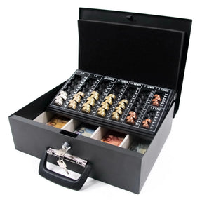 Cassetta di sicurezza SAFE I nera con inserto per monete, scomparti per banconote e serratura di hjh OFFICE