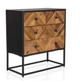 Madia SANTJAGO BLACK SUN L con cassetti color legno effetto chevron e struttura in metallo nero di hjh LIVING