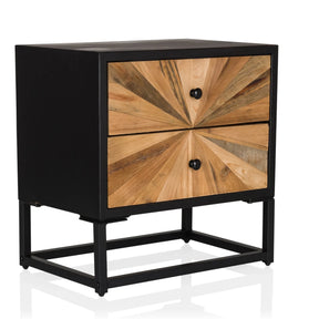Madia SANTJAGO BLACK SUN S con struttura nera e due cassetti color legno con design a raggiera di hjh LIVING