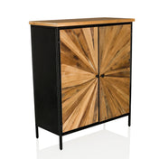 Cassettiera SANTJAGO BLACK SUN XL con ante color legno scuro a motivo a stella e struttura nera di hjh LIVING