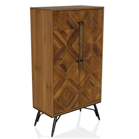 Cassettiera SANTJAGO WOOD HIGH in legno marrone scuro con motivo geometrico e maniglie nere di hjh LIVING