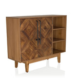 Cassettiera SANTJAGO WOOD L in aspetto legno scuro con ante a motivo rombi e ripiano aperto di hjh LIVING