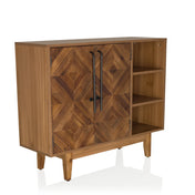 Cassettiera SANTJAGO WOOD L in aspetto legno scuro con ante a motivo rombi e ripiano aperto di hjh LIVING