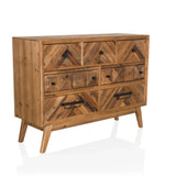 Madia SANTJAGO WOOD XL in legno marrone scuro con motivi geometrici sul frontale e maniglie nere di hjh LIVING