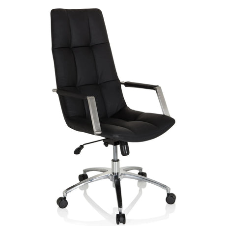 Poltrona Home Office SARANTO PRO in pelle nera con trapuntatura e base in alluminio di hjh OFFICE