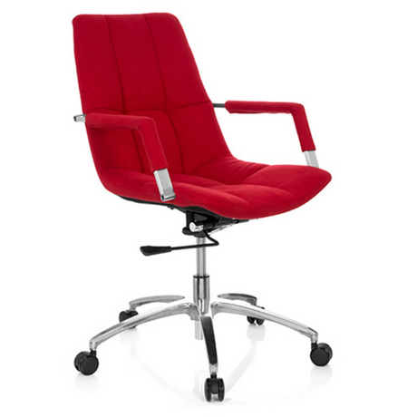Sedia Home Office SARANTO con rivestimento in tessuto rosso e base argentata di hjh OFFICE