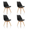 Quattro sedie a conchiglia SCANDI 4 nere con gambe in legno chiaro di hjh OFFICE