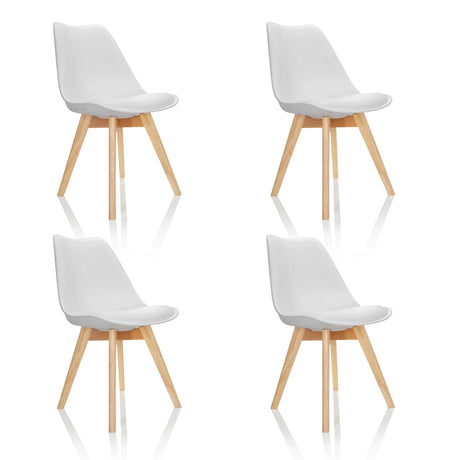 Set di quattro sedie a conchiglia SCANDI 4 bianche con gambe in legno chiaro di hjh OFFICE